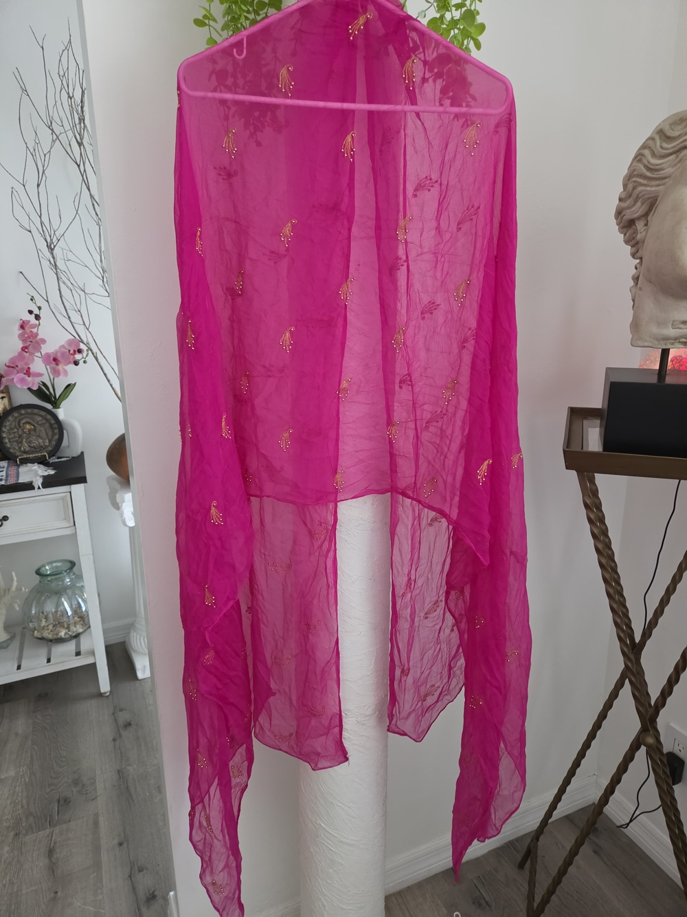 Pink Sheer Embellished Scarf - Unbranded. Very Big. Silky